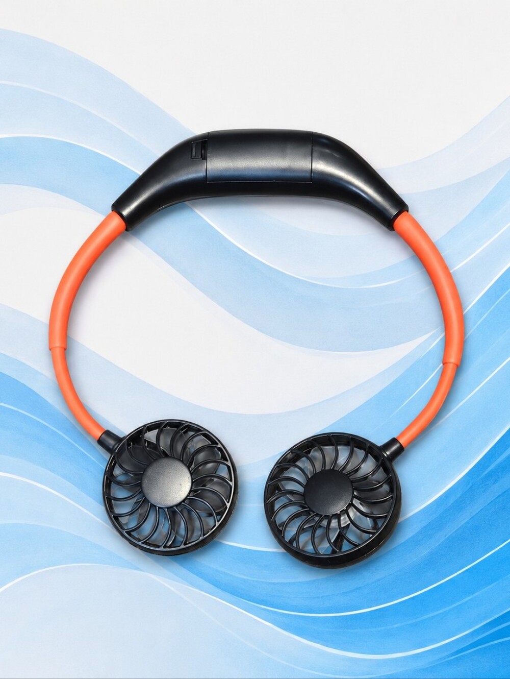 Portable Orange and Black Neckband Headphones with Dual Fans